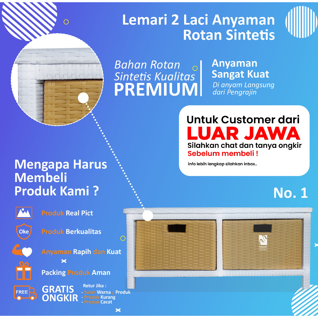 Rak Lemari Laci Rotan Sintetis 2  laci
