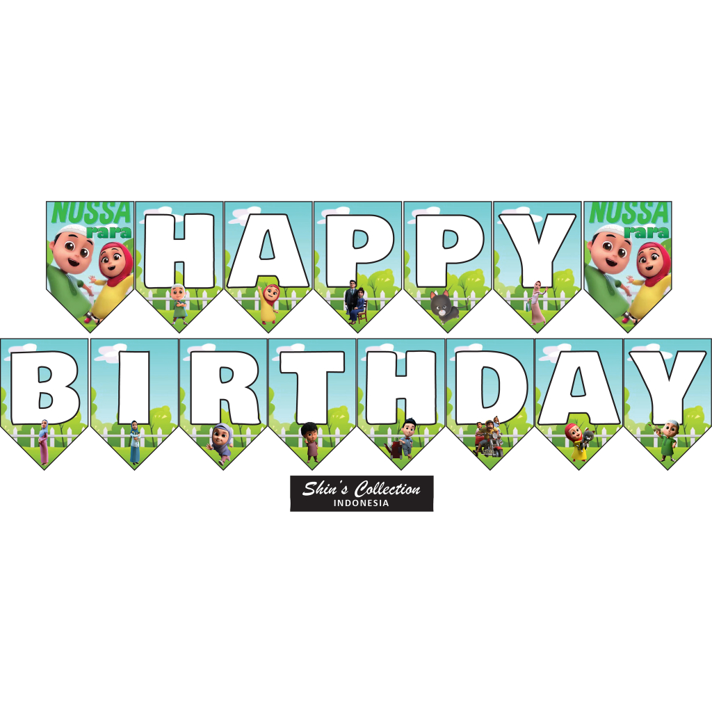 Banner bunting flag happy birthday ulangtahun Nussa and Rara set