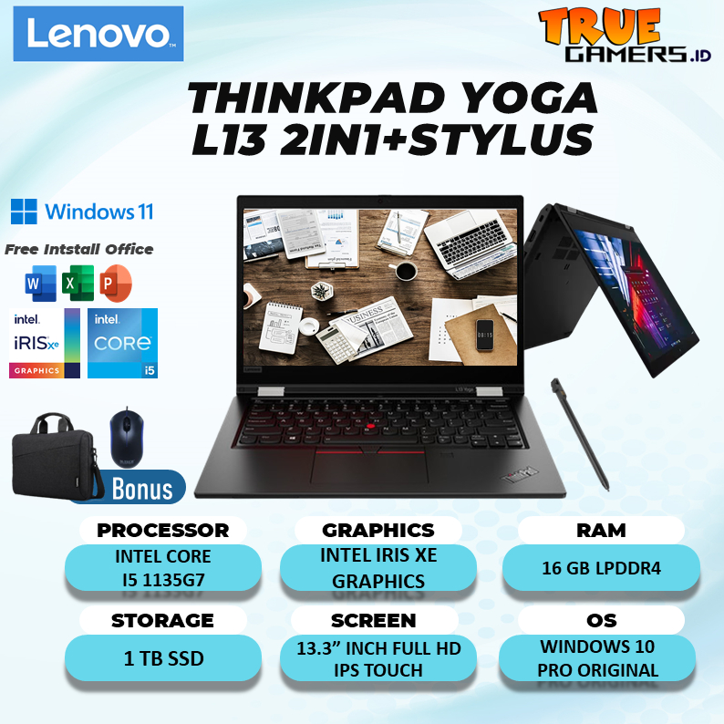 Laptop Thinkpad Yoga L13 2IN1 TOUCH I5 1135G7 RAM 16GB 1TBssd W10PRO 13.3FHD IPS
