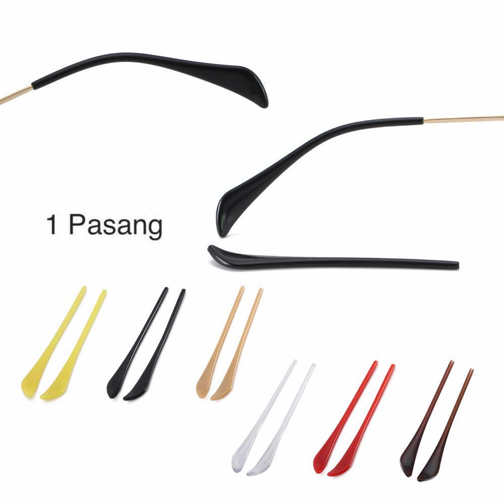 1 Pasang [ Hitam ] Pengait Kacamata Plastic - Anti Slip - Earhook Silicone - Penahan Hijab Style - KP8207