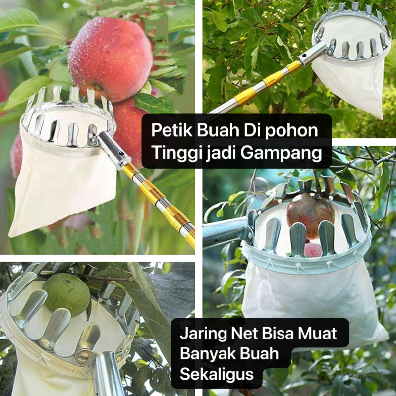 Tongkat Pemetik Buah Teleskopik Serbaguna Alat Petik Buah Panjang Teleskopik Metal Fruit Picker Bisa Gergaji Potong Ranting