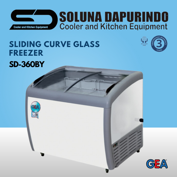 GEA SLIDING CURVA GLASS FREEZER SD-360BY / SD360BY / PEMBEKU