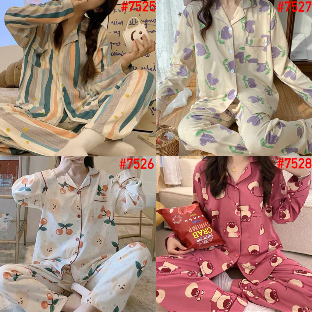 Piyama Lotso Baju Tidur Wanita UMISUKA PP Import Model Korea Fashion Kerah Kancing Lengan Panjang Celana Panjang KKUM JALJA