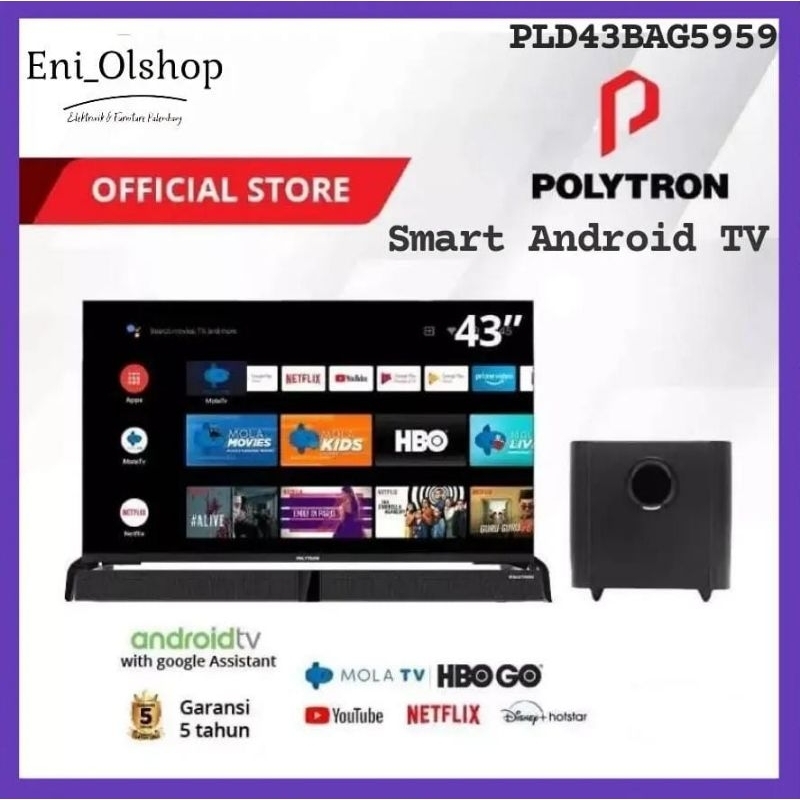 TV Android Polytron PLD43BAG5959 LED Smart Android FHD TV 43 Inch, 43" Palembang