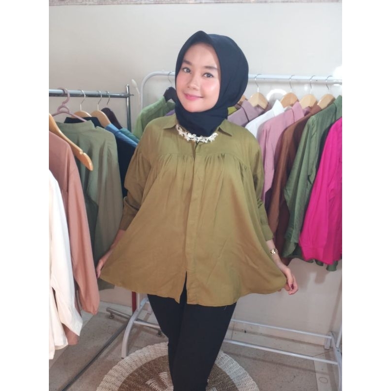 KEMEJA WANITA BLOUSE POLOS BAHAN TWIL RAYON PREMIUM BAHAN ADEM