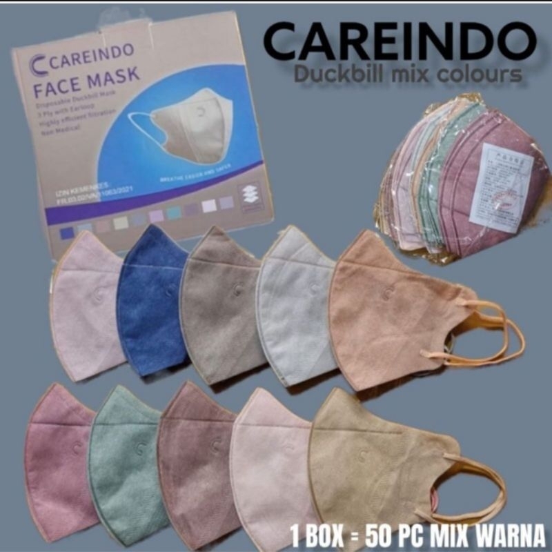 Masker Careindo Duckbill 3 Ply isi 50Pcs Masker Duckbill Careindo 1box