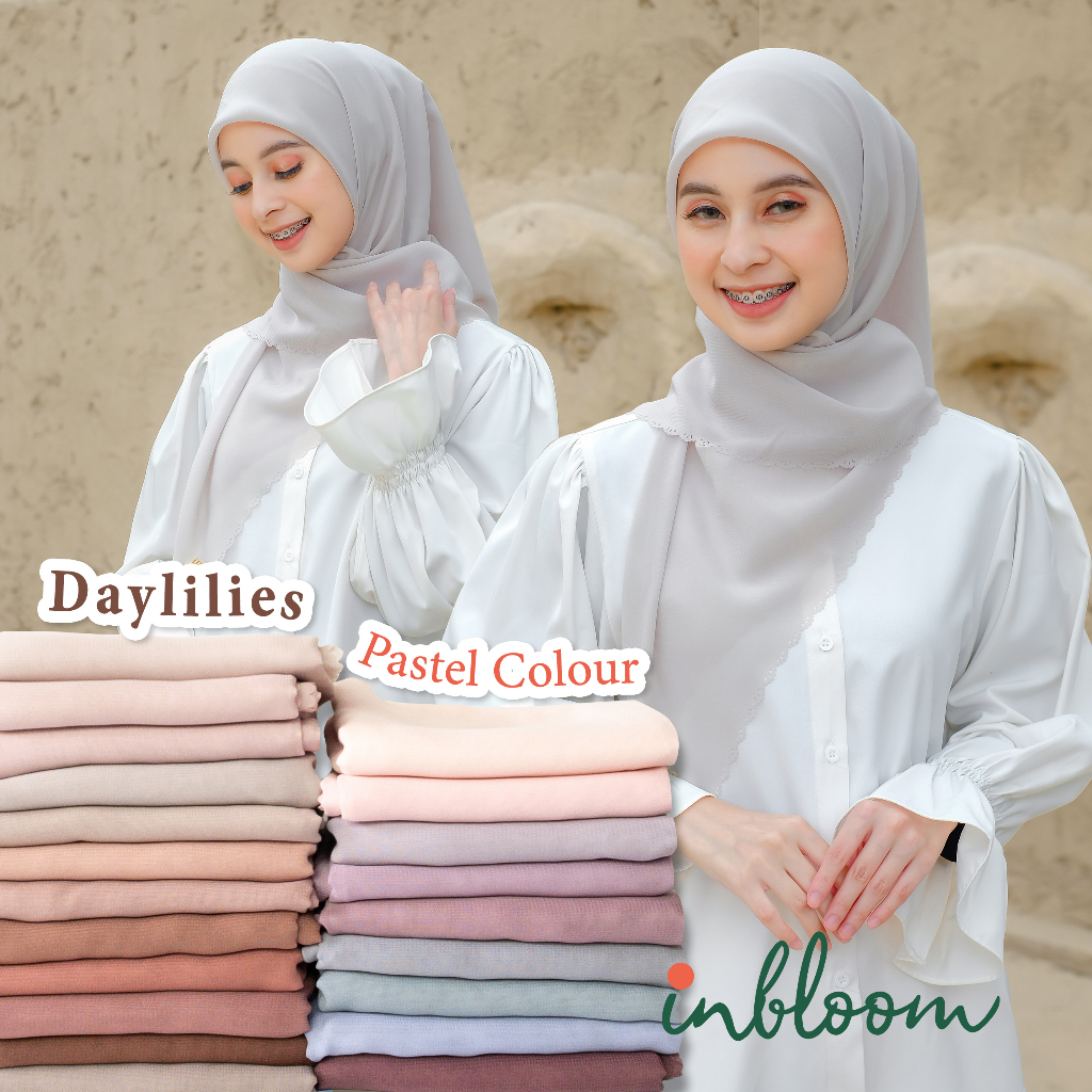 Daylilies Hijab Plain Segiempat Warna Pastel Laser Cut