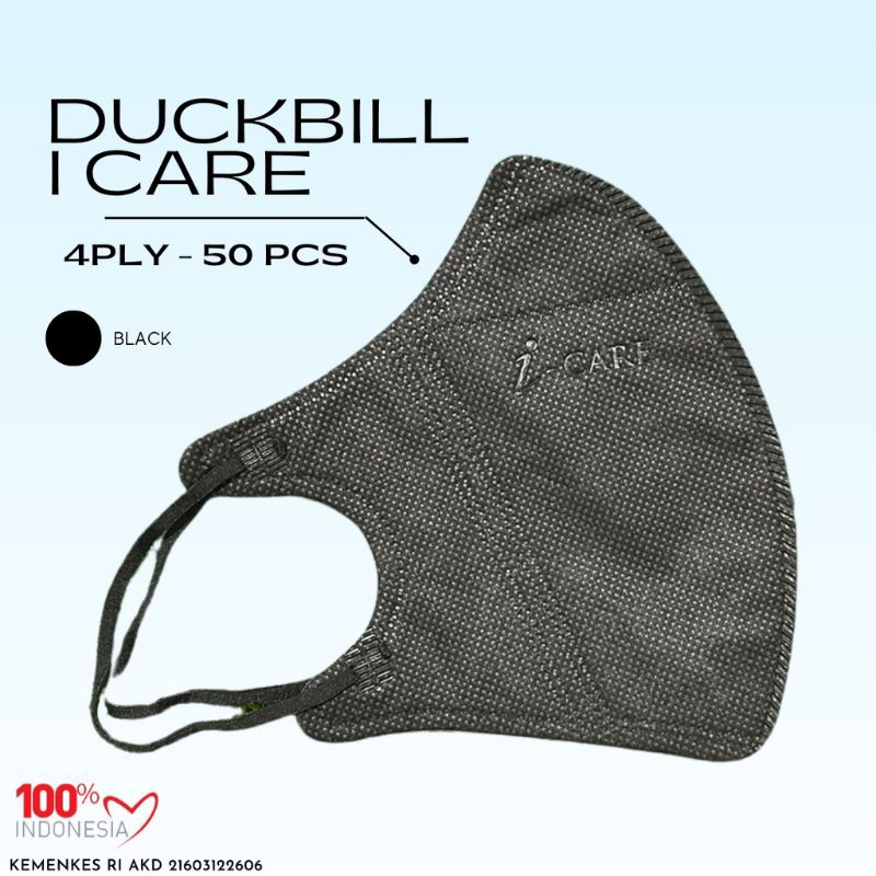 MASKER DUCKBILL I-CARE HITAM 4 PLY DISPOSABLE FACE MASK ISI 50 PCS