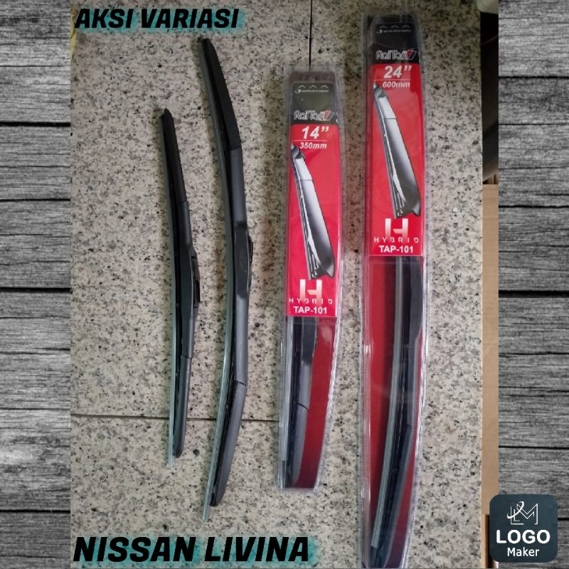 Wiper Nissan LIVINA Wiper Hybrid Raiton Untuk Kaca Depan Mobil Nissan LIVINA Ukuran 24" & 14" 2 Pcs/