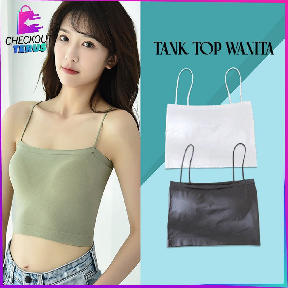 CT P263 Tank Top Crop Tali Spagheti Tanpa Lengan Basic Tanktop Pakaian Dalam Polos Wanita Sleeveless Top Fashion