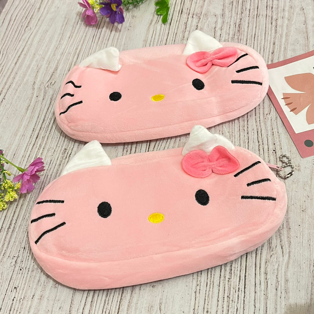 Kotak Pensil Lucu Hello Kitty warna Pink Cute Lucu Unik Harga Termurah / Tempat Pensil imut Helo Kity Bahan kain bludru halus kualitas terbaik alat tulis sekolah anak terlengkap Ready Grosir dan COD