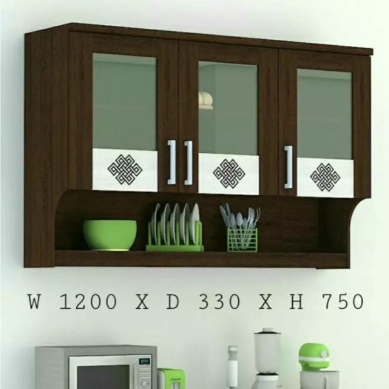 Kitchen Set atas 3 Pintu Kaca - Lemari Gantungan 120cm - Rak Dapur Minimalis Medan