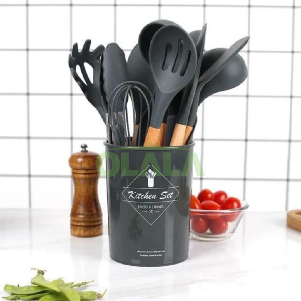 ALAT MASAK SET PERALATAN MASAK 12IN1 SET SILICONE KITCHEN SET UTENSIL SPATULA COOKING BPA-FREE OLL-4233-88
