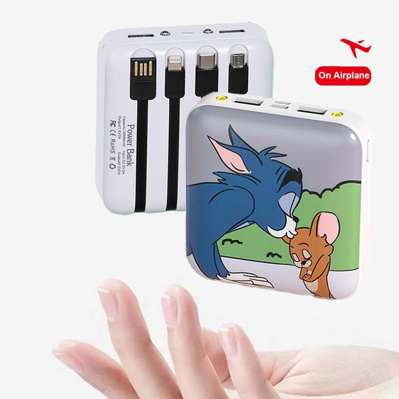 Minipowerbank 20000mAH 4 Kabel Fast Charging 2.1A Powerbank IP Built in Cable 5in1 MINI Pawer Bank XIAOMI Samsung Power. Bank IPHONE TYPE C VIVO OPPO Android Powerbeng i phone 11 PowerBank Cute Portable Piwer Bank Pawerbank