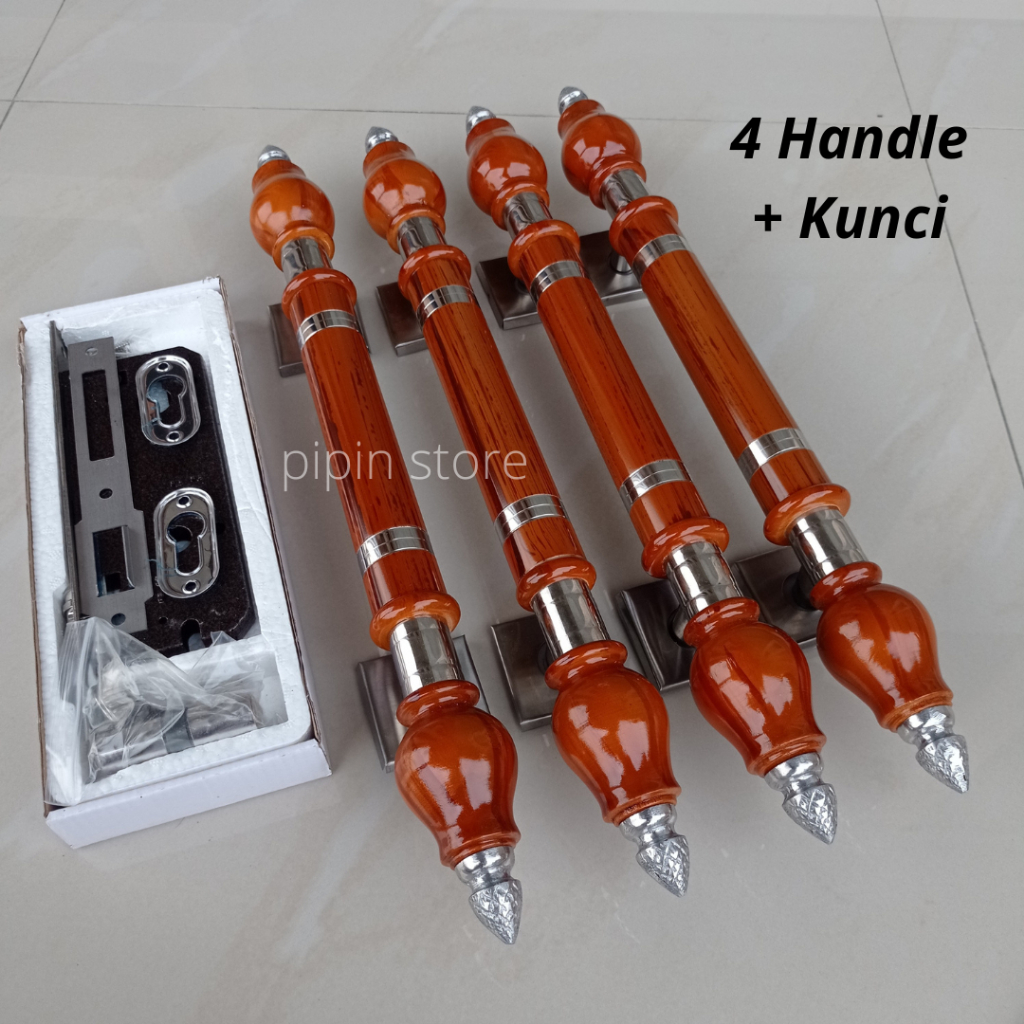 1 Satu Set Handle Pintu Kunci Rumah 45cm Minimalis Gagang Tarikan Pintu Rumah Stainless Pegangan Pintu Kayu 35cm Model Jambu Mewah Lengkap