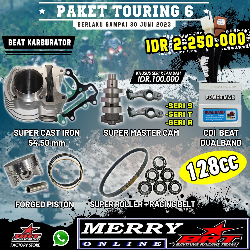 Paket Touring 6 BRT Bore Up Beat Karbu Karburator Blok Piston 54,5 CDI Noken as Roller set Vbelt