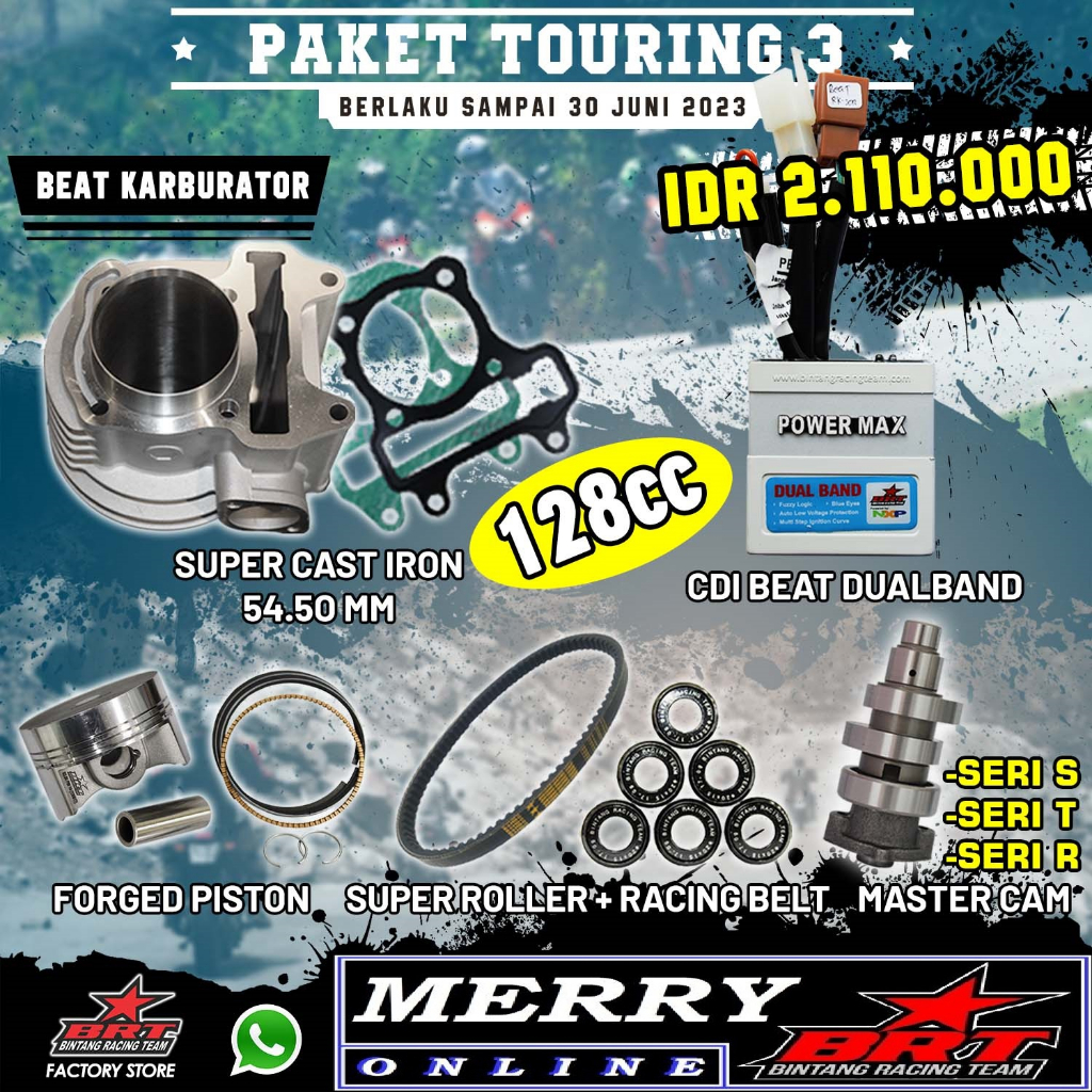Paket Touring 3 BRT Bore Up Beat Karbu Karburator Blok Piston 54,5 Noken as CDI Roller