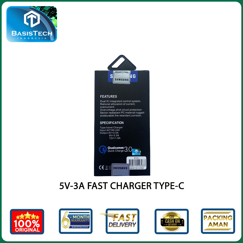 CHARGER SAMSUNG S10 PLUS 25W TA200 QUALCOMM 3.0 BASISTECH ORIGINAL QUALITY