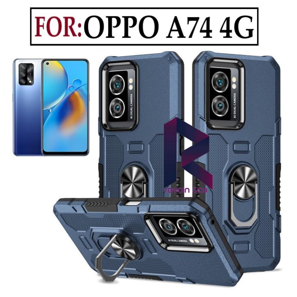 Case Armor OPPO A74 4G Iring Cincin Magnetic Kesing Hp Protect kamera Premium Hard Case Standing Robot Pelindung Kamera