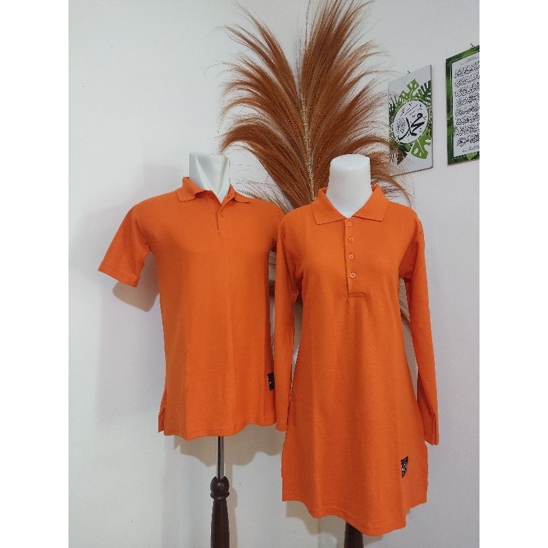 Kaos Couple Polo Krah Pique Oren Orange Nyaman Busui Friendly