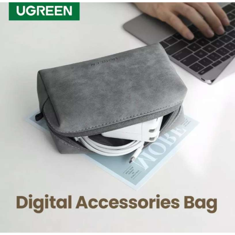 UGREEN ORIGINAL Handbag Storage Pouch Bag Case Organizer Black Eva Tempat Headset Earphone Kabel Charger Flashdisk Waterproof Leather Tas Clutch ORI