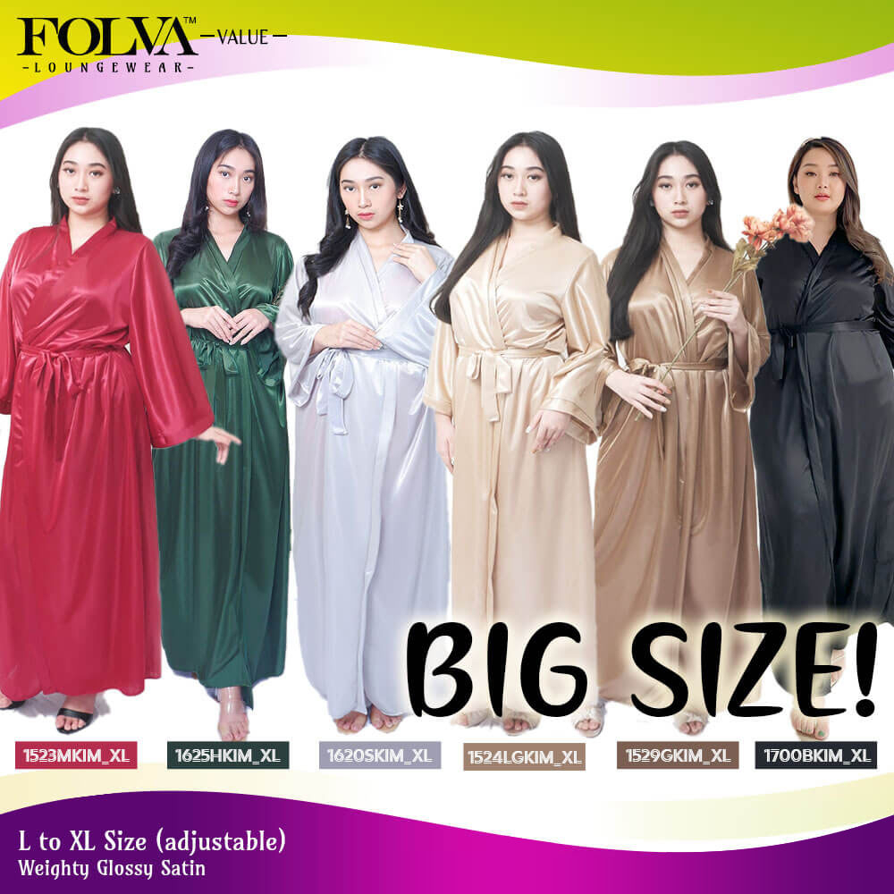 FOLVA Kimono panjang baju tidur wanita satin XL big size jumbo