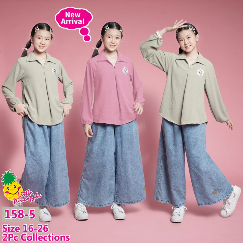 ONE SET ANAK JEANS KULOT CRINGKLE LITTLE PINEAPPLE 10-13TAHUN 158-5