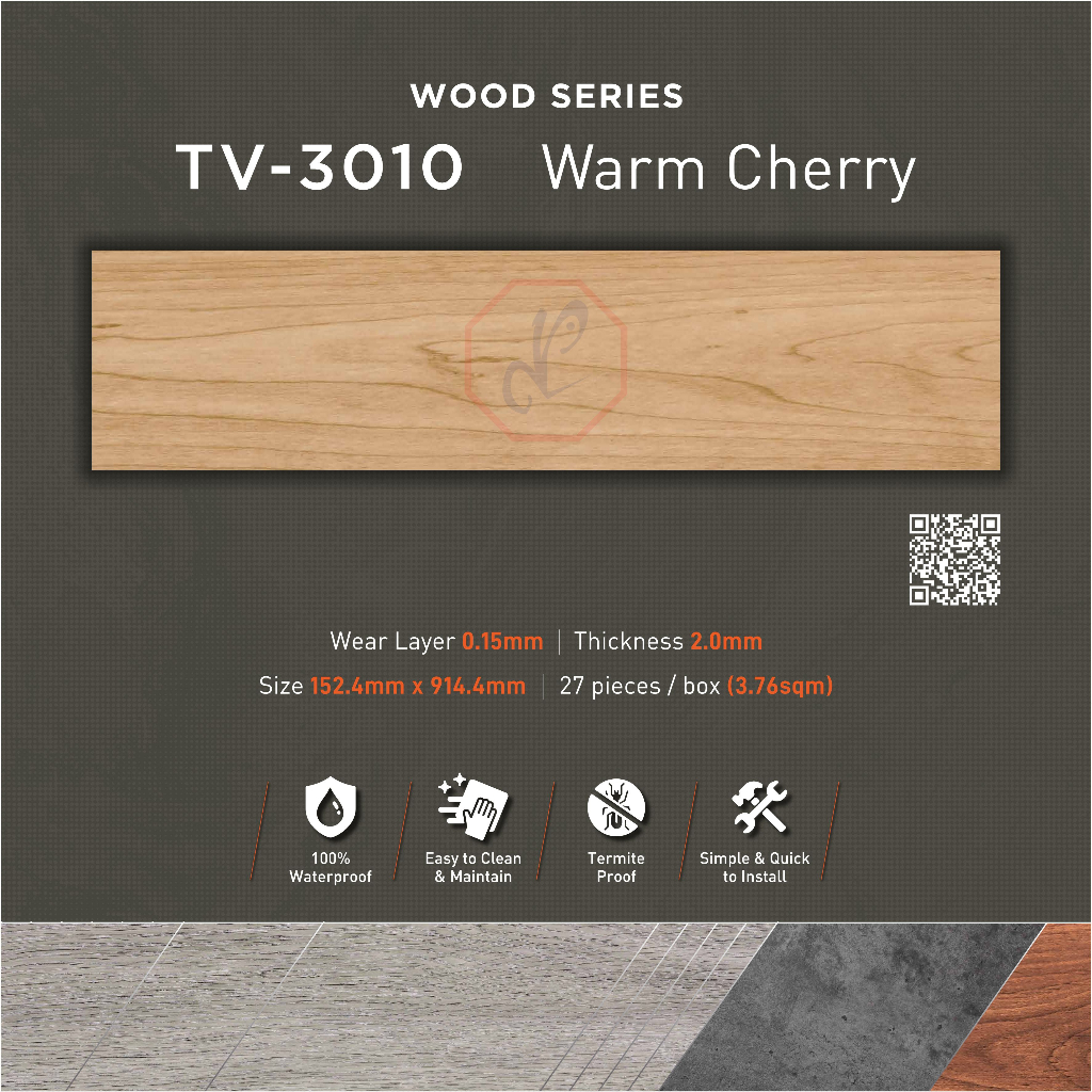 TACO LUXURY VINYL FLOORING 3mm WARM CHERRY TV 3010 LANTAI KAYU VINYL
