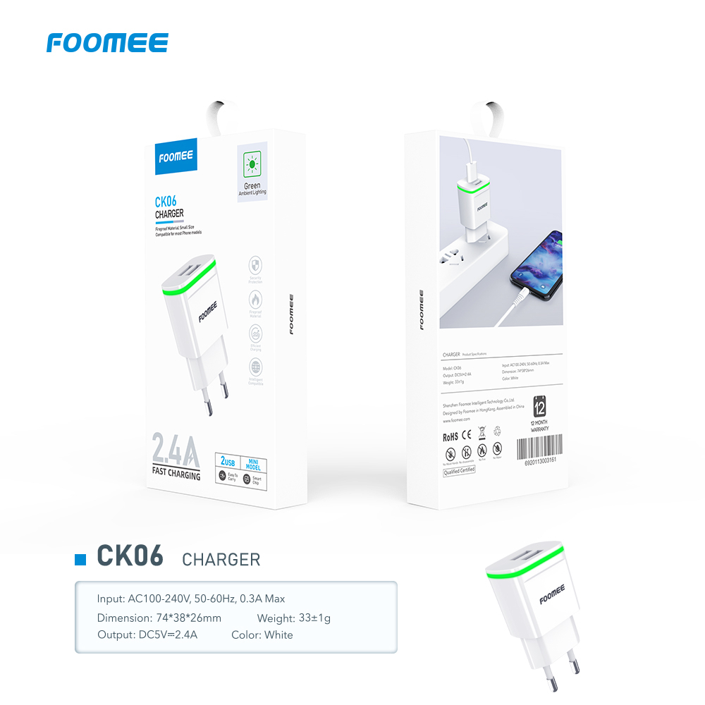 Foomee CK06 - Adapter Charger Fast Charging 2.4A Dual USB Output