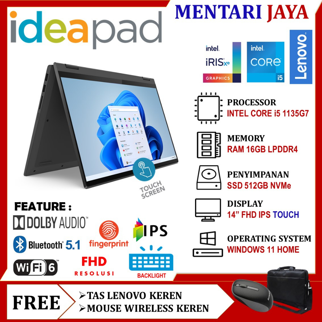 LAPTOP LENOVO IDEAPAD FLEX 5 14 CORE i5 1135G7 GEN 11 8GB SSD 512GB FHD IPS WINDOWS 2IN1 TOUCHSCREEN