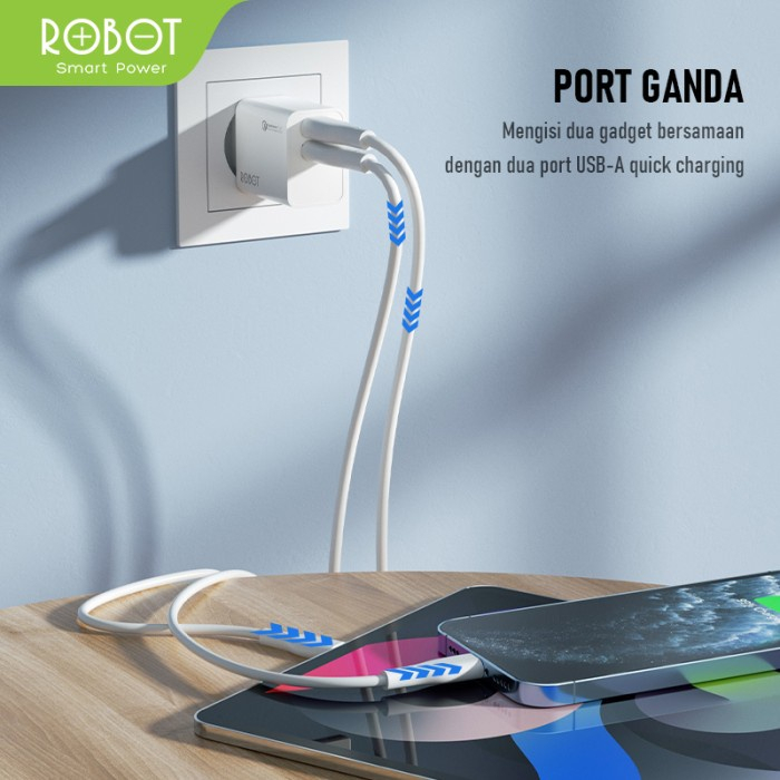 Adaptor Charger Robot 2 Port USB 18W 3A Fast Charging Batok Kepala Casan 3 Ampere Quick Charge BY.MINIGO