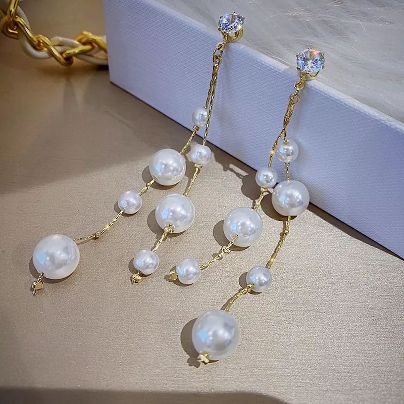 FerenHongXia Anting Tusuk Gantung Anting Hijab Wanita Tusuk Mutiara Kristal Women Earrings Korea