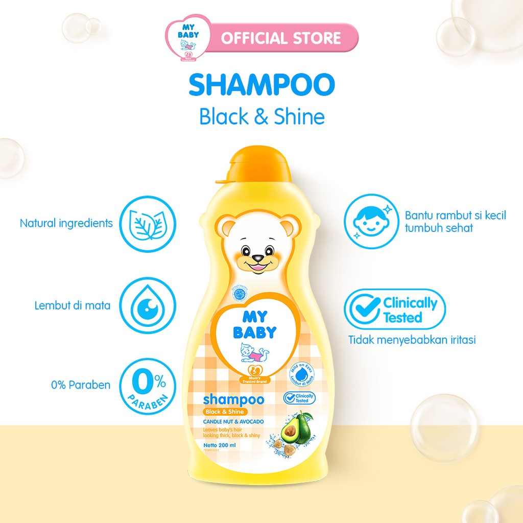 MY BABY Shampoo Black &amp; Shine 100ml / 200ml  - Shampoo Rambut Bayi Hitam dan Bersinar Alpukat &amp; Kemiri