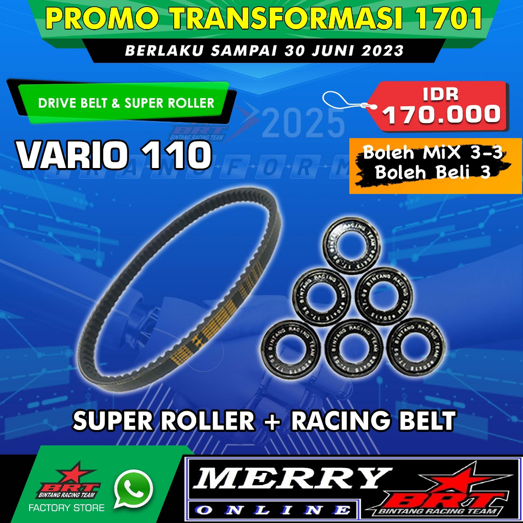 Promo 1701 Super Roller &amp; Vanbelt V Belt BRT Honda Vario 110 Karbu dan techno Karburator