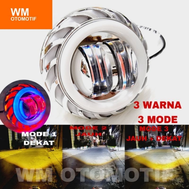 Lampu Tembak LED Projie Daymaker 2 Mata 24 Volt 2 Warna Sorot Depan CWL Bulat Spiral Truk Bus Tronton Canter Fuso AE Hi Lo High Low Jauh Dekat 3 Mode Flash Running Angel Eye Truck Bis Alat Berat Demon Eyes Angle Proji Gen 3 Utama Putih Kuning White Yellow