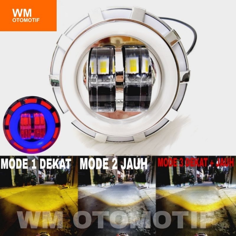 Lampu Tembak LED Projie Daymaker 2 Mata 24 Volt 2 Warna Sorot Depan CWL Bulat Spiral Truk Bus Tronton Canter Fuso AE Hi Lo High Low Jauh Dekat 3 Mode Flash Running Angel Eye Truck Bis Alat Berat Demon Eyes Angle Proji Gen 3 Utama Putih Kuning White Yellow