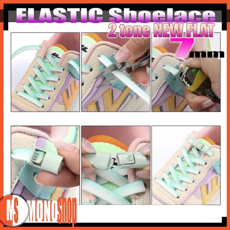 elastic shoelace new flat tali elastis model two tone dengan lock berwarna