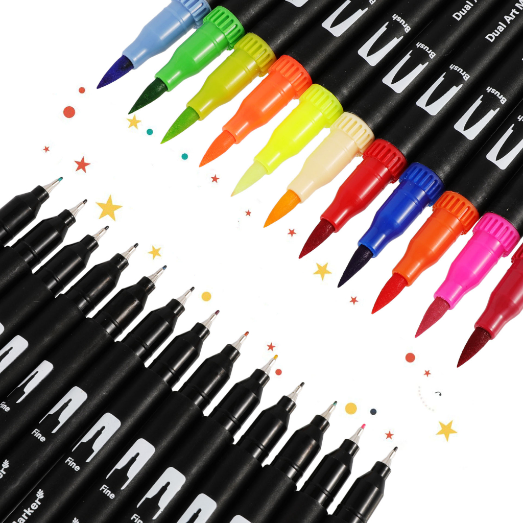 Spidol Double Head Drawing Pen Fine Art Watercolor Set 24 Color - MKB - Multi-Color