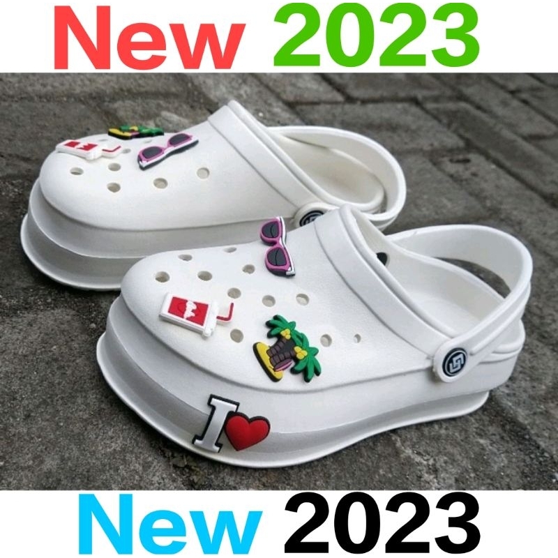 Sandal Sepatu JIBBITZ Trendy slip on Wedges Tinggi kurleb 6cm Fuji. elegan, keren, kekinian terbaru 2023