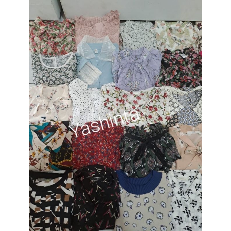Paket usaha blouse vintage 50pcs full lengan panjang / PU atasan kemeja blouse wanita premium sultan