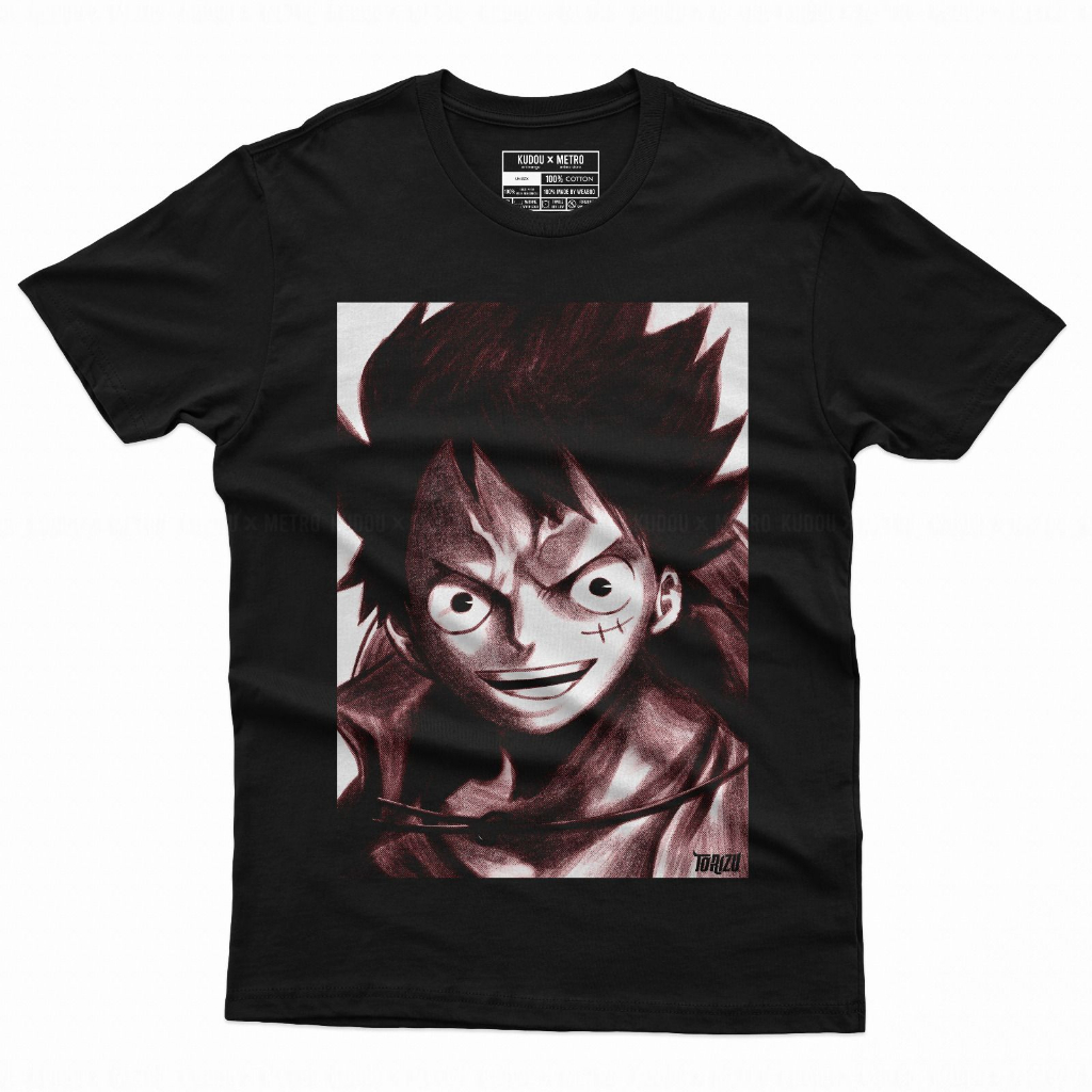 Torizu Tshirt Luffy Brush Black Anime Manga One Piece Mugiwara Premium Unisex