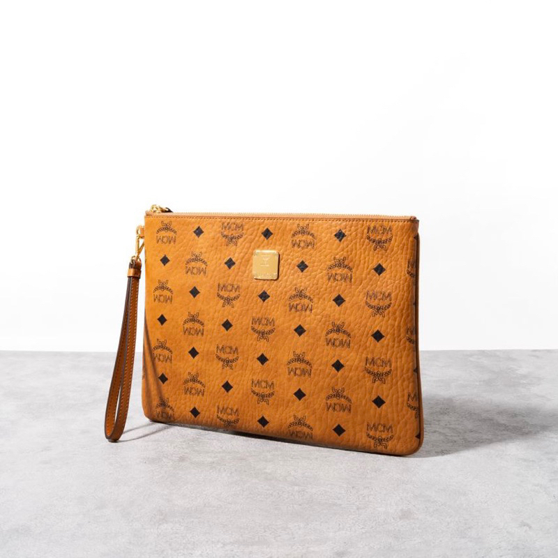 MCM Small Wristlet Zip Pouch / Clutch Bag / Pochette in Visetos Original