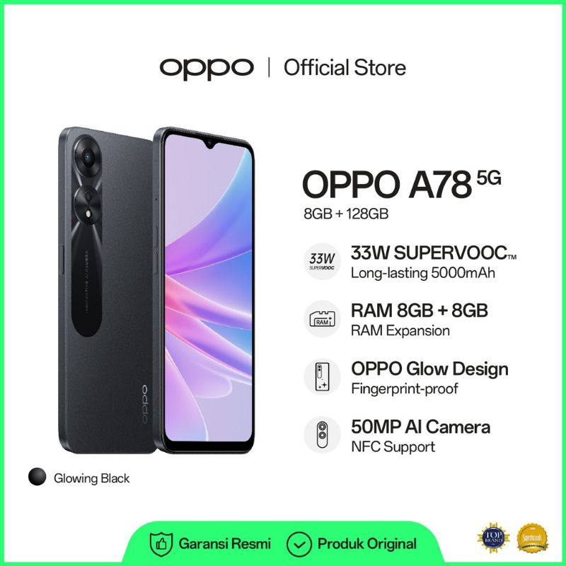 [NEW] OPPO A78 5G 8/128 GB [33W SUPER VOOC +5000Mah Battery Ram 8 GB +8GB / 128 GB