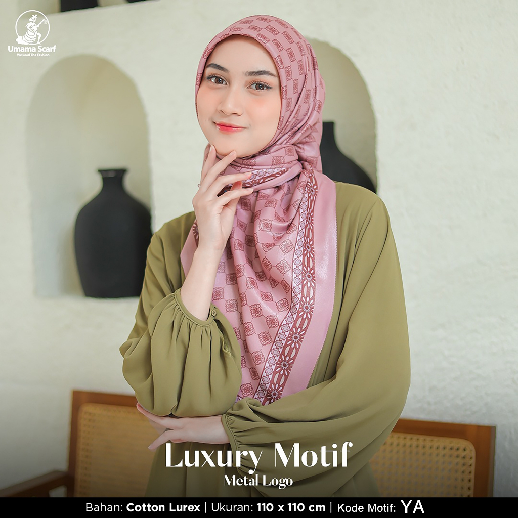 Jilbab Segiempat LUXURY PRINT UMAMA kode YA motif bahan Cotton Lurex original Premium