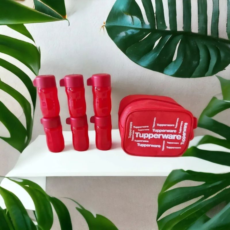 Wadah Tempat Makanan Permen Coklat Kecap Saus Red Mini Bottle Set Tupperware Tuppy Murah