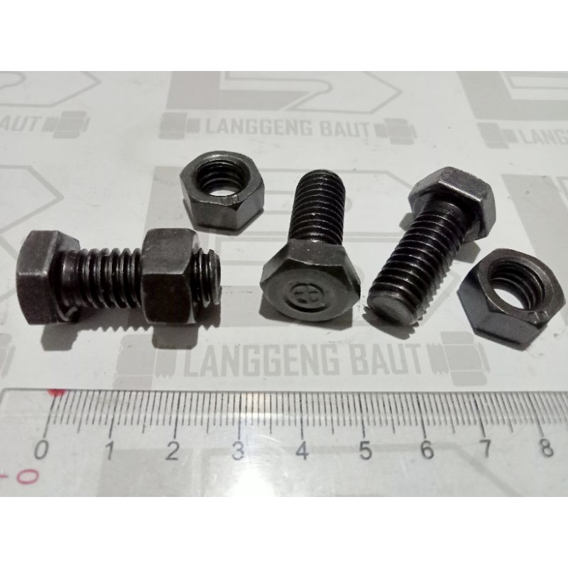 Mur Baut NC 7/16 x 1 / Kunci 16 Panjang 2,5cm Hitam