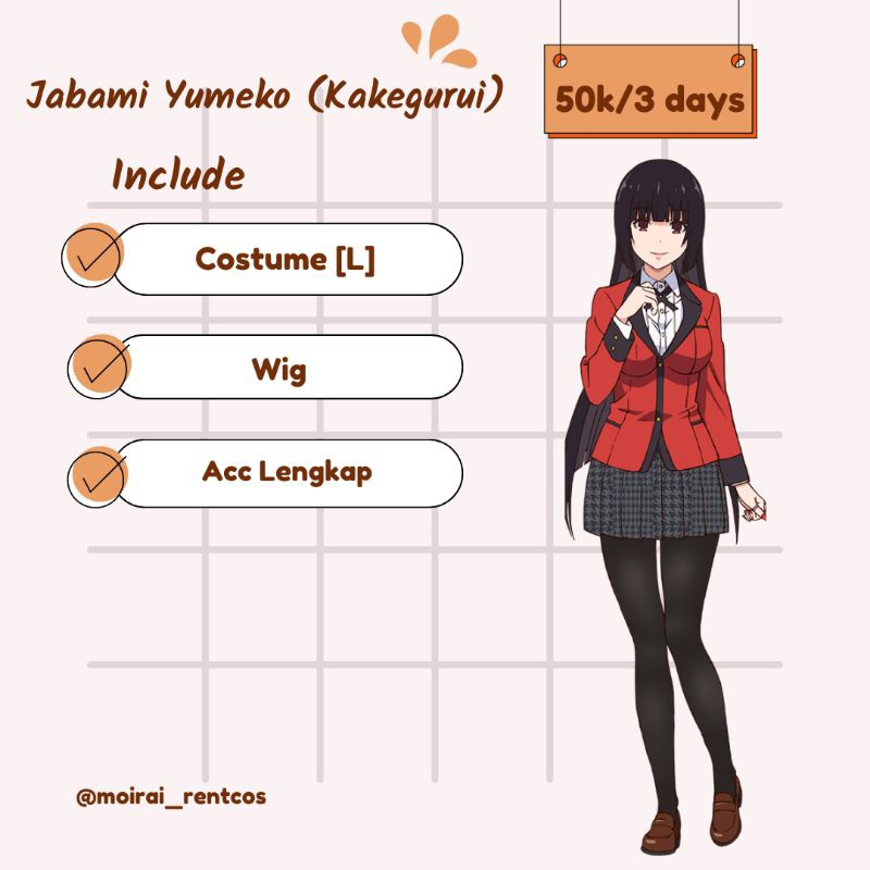 RENTAL COSTUME COSPLAY JABAMI YUMEKO KAKEGURUI
