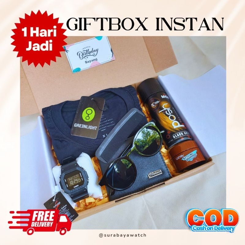 (Paket N) Gift box Hampers Cowok Jam Tangan GSh0ck digital rubber anti air kado ulang tahun wedding 