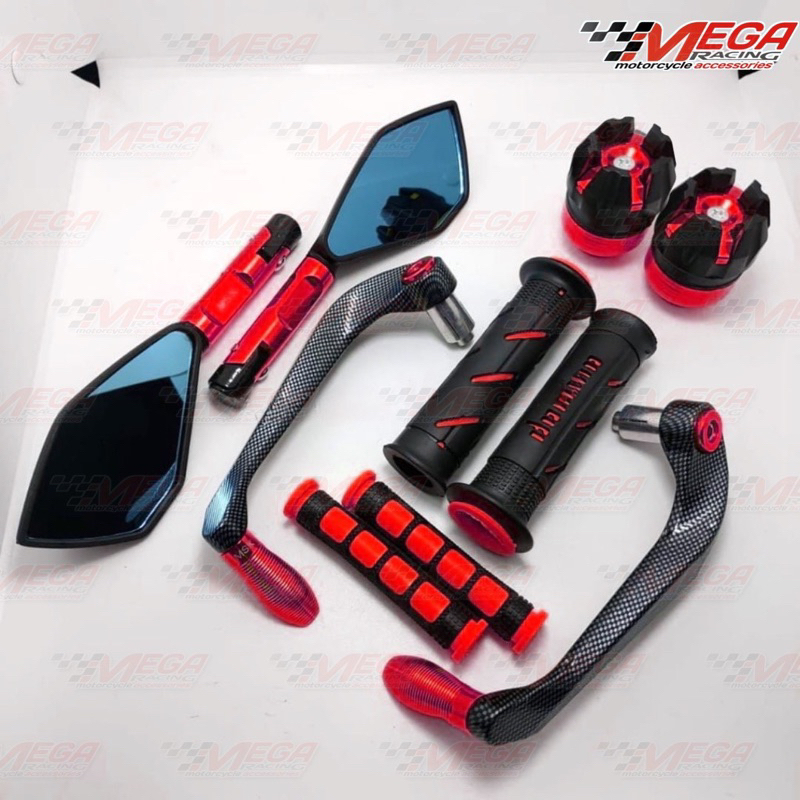 Paket Variasi Motor 5 Item Proguard Karbon Sabit Spion V2 Tomok Handgrip Domino Karet Handle Rem Jalu As Roda Depan Untuk Semua Motor