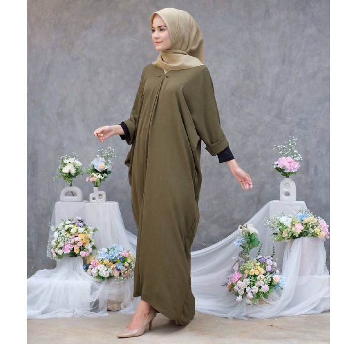 Kaftan Jumbo Syamilda Matt Crinkle AirFlow Kerah Oblong